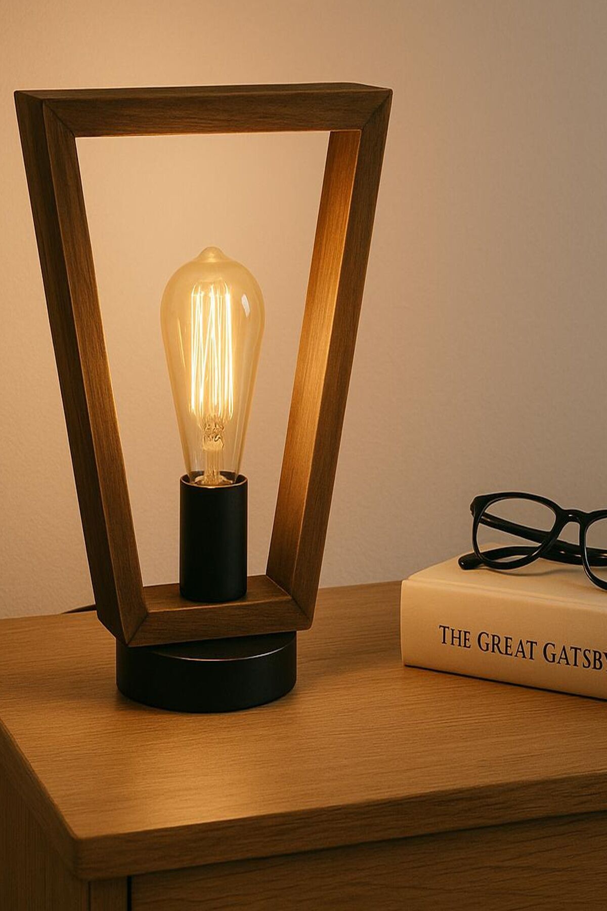 Modern Ahşap Masa Lambası 31 cm – Endüstriyel Tasarım E27 Dekoratif Abajur