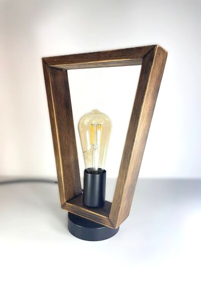 Modern Ahşap Masa Lambası 31 cm – Endüstriyel Tasarım E27 Dekoratif Abajur