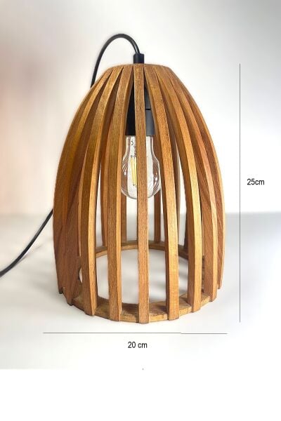 Ahşap Masa Lambası 25 cm – Modern Rustik Tasarım E27 Dekoratif Abajur