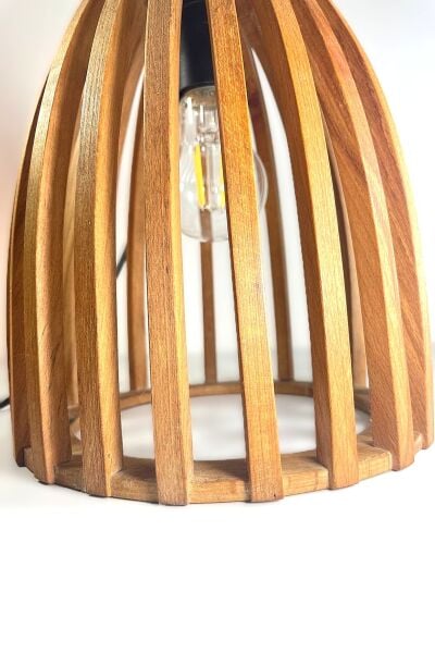Ahşap Masa Lambası 25 cm – Modern Rustik Tasarım E27 Dekoratif Abajur