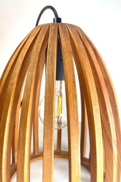 Ahşap Masa Lambası 25 cm – Modern Rustik Tasarım E27 Dekoratif Abajur