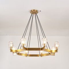 Besa 6031-8 Modern Pirinç ve Siyah 8’li Avize – Geniş Salon ve Yemek Odası İçin Dairesel Tasarım Aydınlatma