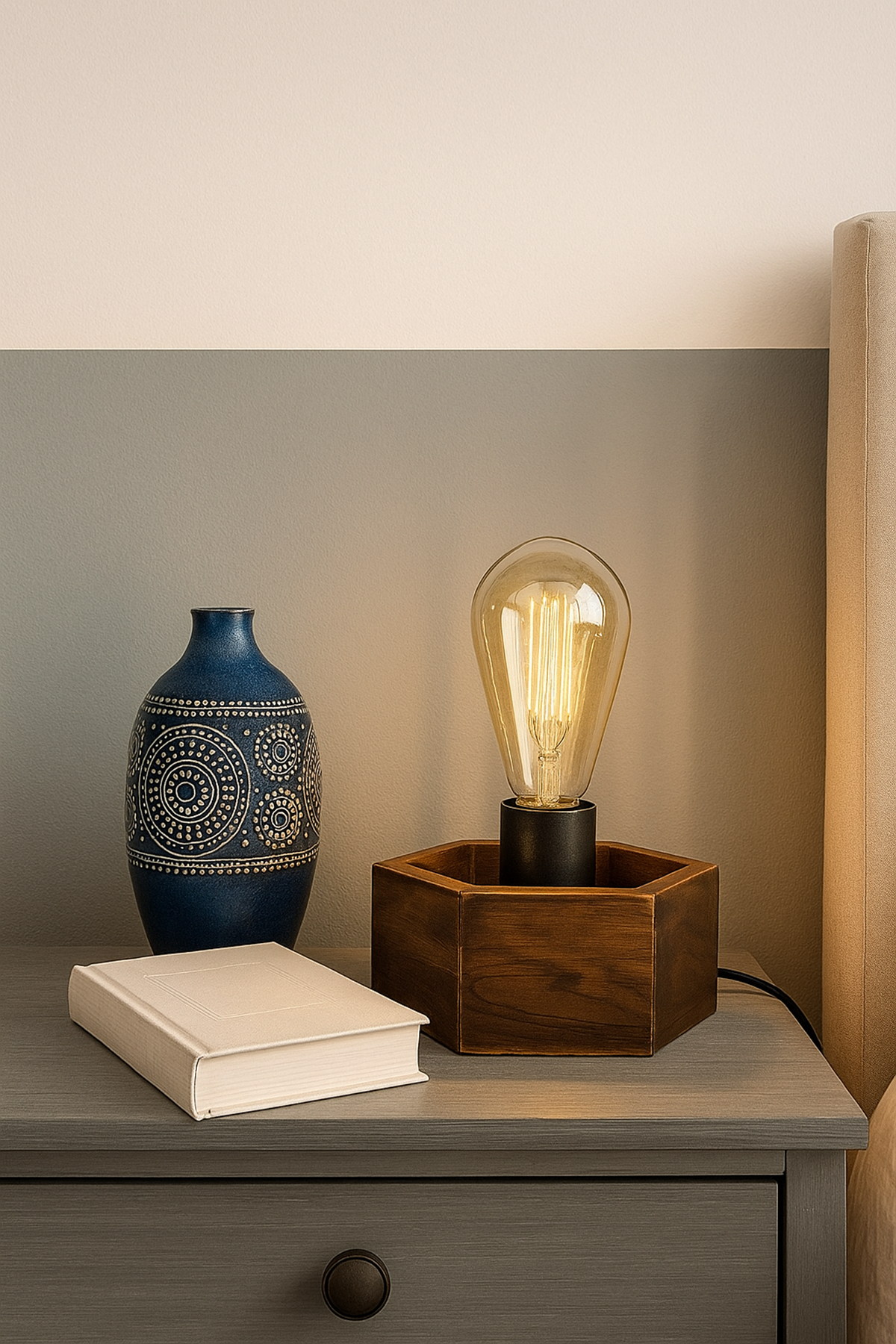 Ahşap Masa Üstü Dekoratif Lamba 18 cm – Minimal Rustik E27 Ampullü Abajur