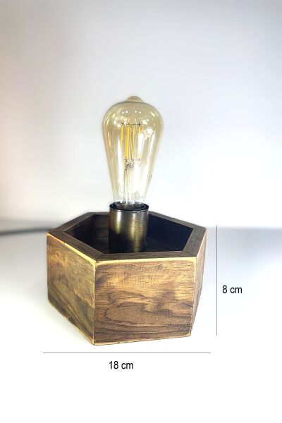 Ahşap Masa Üstü Dekoratif Lamba 18 cm – Minimal Rustik E27 Ampullü Abajur