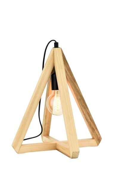Üçgen Ahşap Masa Lambası 35 cm – Modern Geometrik Tasarım E27 Dekoratif Lamba