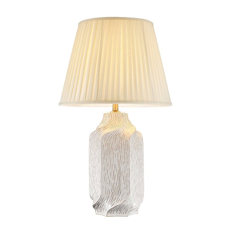 Modern Seramik Gövdeli Krem Kumaş Şapkalı Masa Lambası | Salon & Yatak Odası Abajur