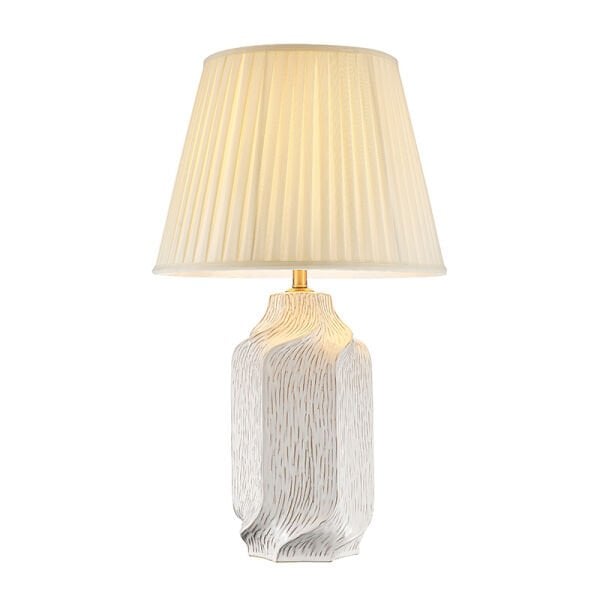 Modern Seramik Gövdeli Krem Kumaş Şapkalı Masa Lambası | Salon & Yatak Odası Abajur