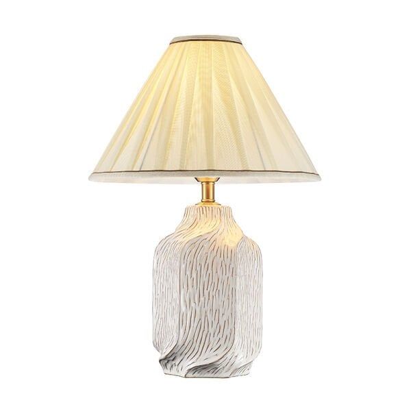 Modern Seramik Gövdeli Krem Kumaş Şapkalı Masa Lambası | Salon & Yatak Odası Abajur