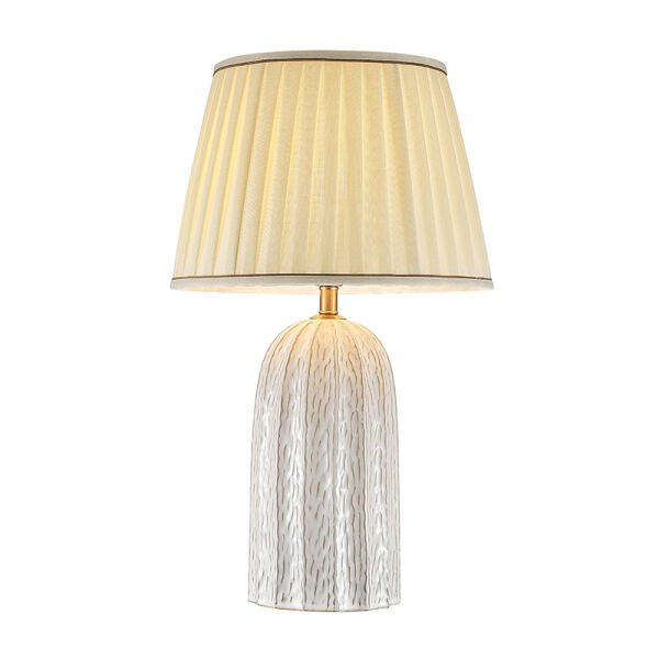 Silindirik Dokulu Seramik Gövdeli Krem Kumaş Şapkalı Masa Lambası | Modern Dekoratif Abajur