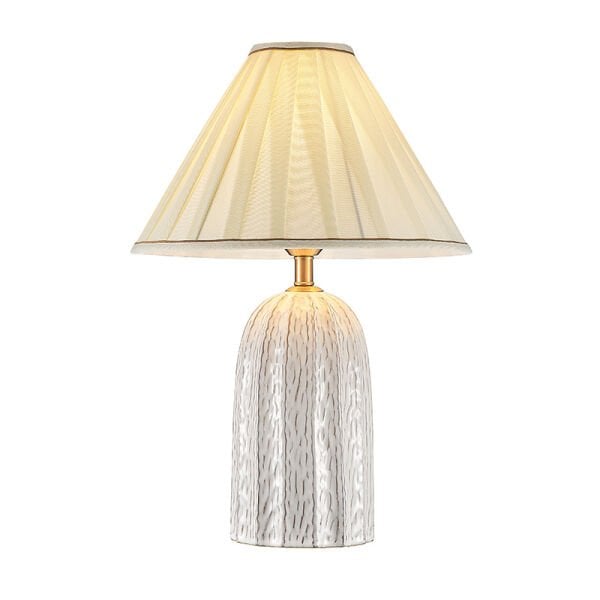 Silindirik Dokulu Seramik Gövdeli Krem Kumaş Şapkalı Masa Lambası | Modern Dekoratif Abajur