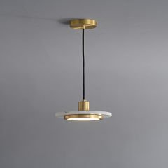 Basık Silindir Mermer Sarkıt | Besa 3285 Pirinç Detaylı LED Avize – Minimalist Taş Aydınlatma)