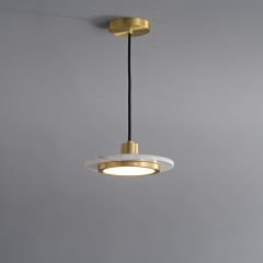 Basık Silindir Mermer Sarkıt | Besa 3285 Pirinç Detaylı LED Avize – Minimalist Taş Aydınlatma)