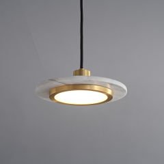 Basık Silindir Mermer Sarkıt | Besa 3285 Pirinç Detaylı LED Avize – Minimalist Taş Aydınlatma)