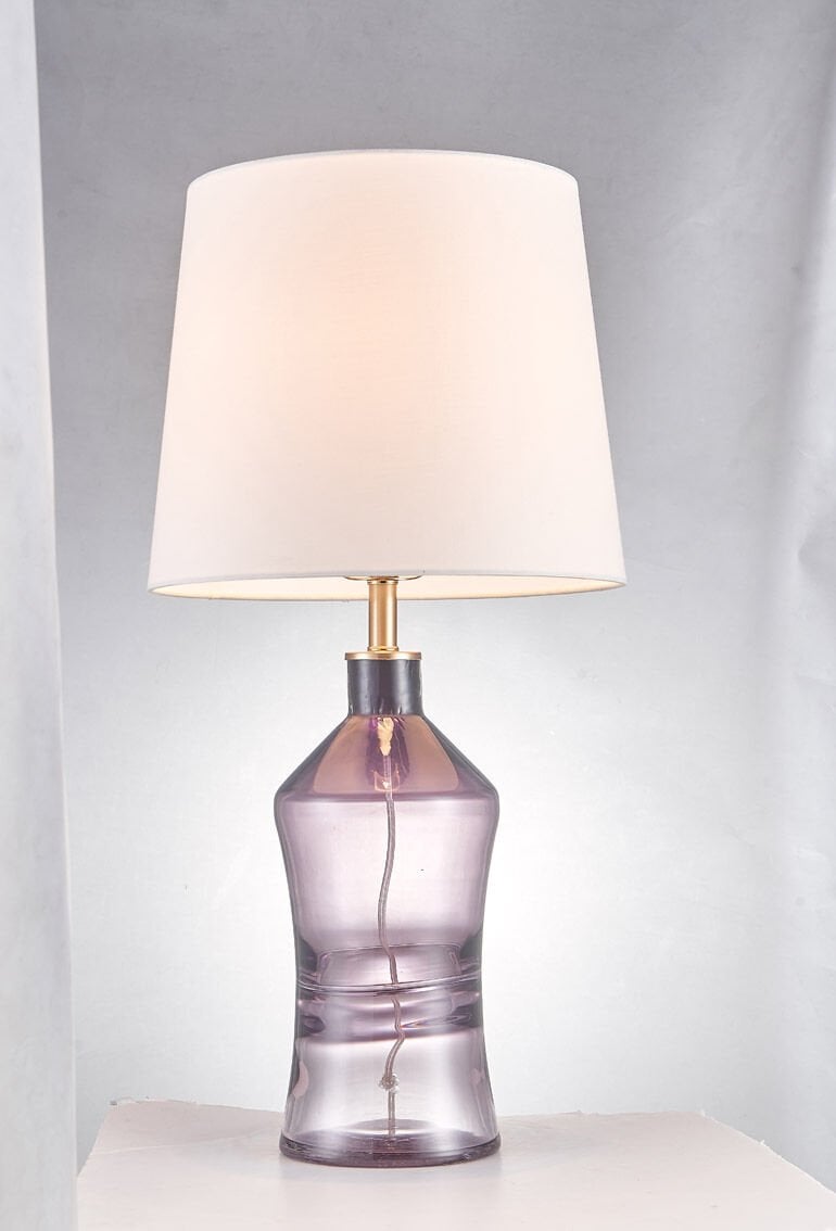 Renkli Cam Gövdeli Kumaş Şapkalı Masa Lambası | Modern Dekoratif Abajur