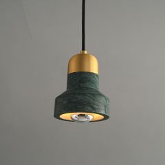 Besa 3287 Doğal Mermer ve Pirinç Modern Tekli LED Sarkıt – Geniş Silindir Tasarım Mutfak ve Masa Üstü Avize