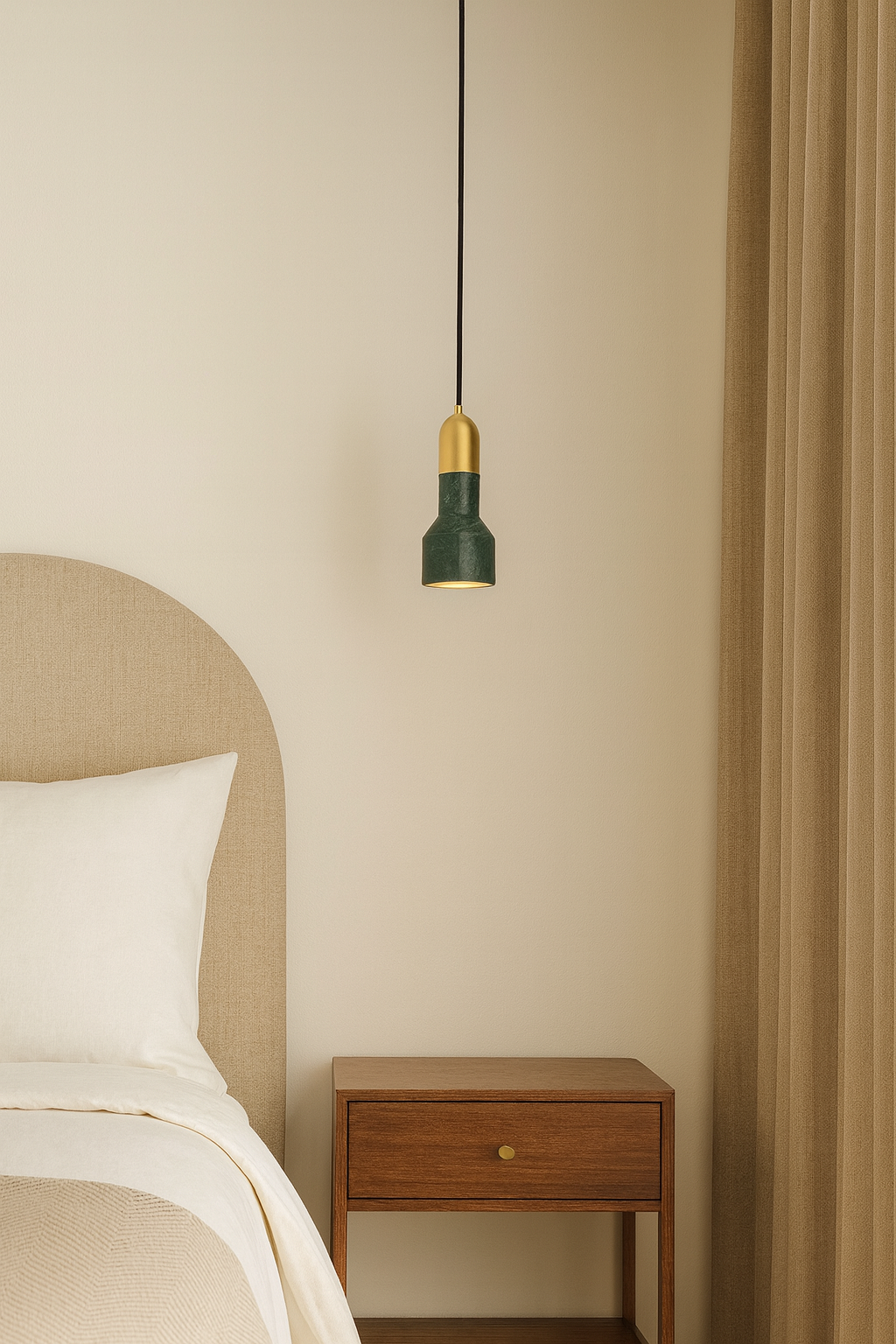 Besa 3287 Doğal Mermer ve Pirinç Modern Tekli LED Sarkıt – Geniş Silindir Tasarım Mutfak ve Masa Üstü Avize