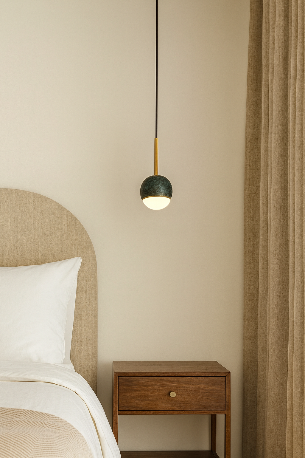 Besa 3289 Doğal Mermer ve Pirinç Tekli LED Sarkıt – Modern Silindir Tasarım Mutfak ve Masa Üstü Avize