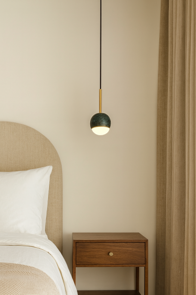 Besa 3289 Doğal Mermer ve Pirinç Tekli LED Sarkıt – Modern Silindir Tasarım Mutfak ve Masa Üstü Avize