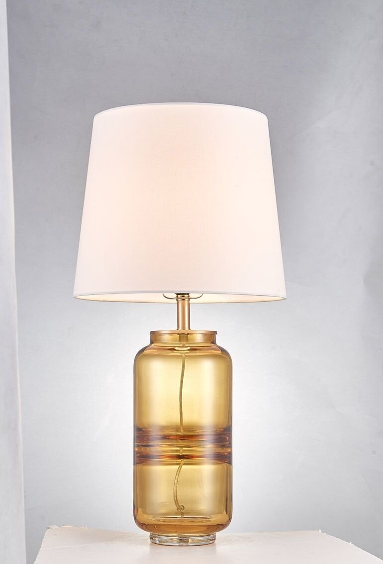 Renkli Cam Gövdeli Kumaş Şapkalı Masa Lambası | Modern Dekoratif Abajur (L – S Boy Seçenekli)