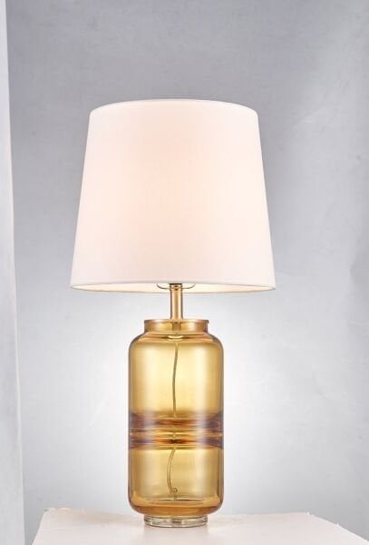 Renkli Cam Gövdeli Kumaş Şapkalı Masa Lambası | Modern Dekoratif Abajur (L – S Boy Seçenekli)