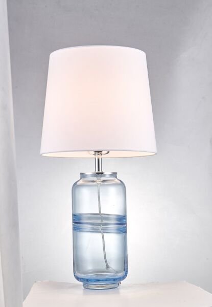 Renkli Cam Gövdeli Kumaş Şapkalı Masa Lambası | Modern Dekoratif Abajur (L – S Boy Seçenekli)