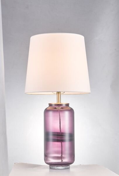 Renkli Cam Gövdeli Kumaş Şapkalı Masa Lambası | Modern Dekoratif Abajur (L – S Boy Seçenekli)