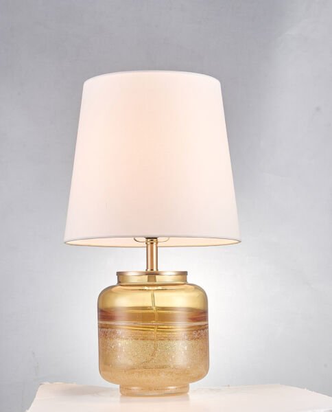 Renkli Cam Gövdeli Kumaş Şapkalı Masa Lambası | Modern Dekoratif Abajur (L – S Boy Seçenekli)