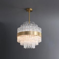 Pirinç Kaplama Desenli Kristal Avize 60 cm – Salon ve Yemek Odası