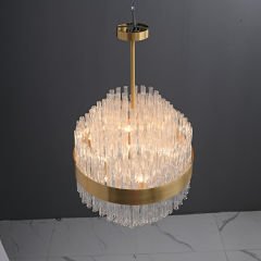 Pirinç Kaplama Desenli Kristal Avize 60 cm – Salon ve Yemek Odası
