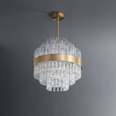 Pirinç Kaplama Desenli Kristal Avize 60 cm – Salon ve Yemek Odası