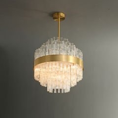Pirinç Kaplama Desenli Kristal Avize 60 cm – Salon ve Yemek Odası
