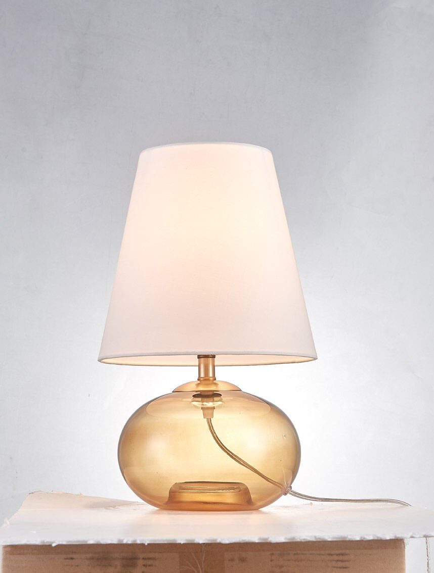 Oval Cam Gövdeli Modern Masa Lambası | Amber & Şeffaf Cam Abajur | Dekoratif Lüks Masa Aydınlatması