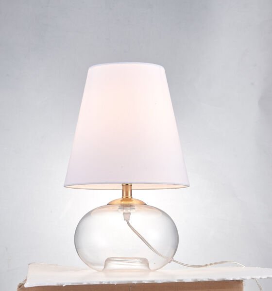Oval Amber ve Şeffaf Cam Gövdeli Masa Lambası