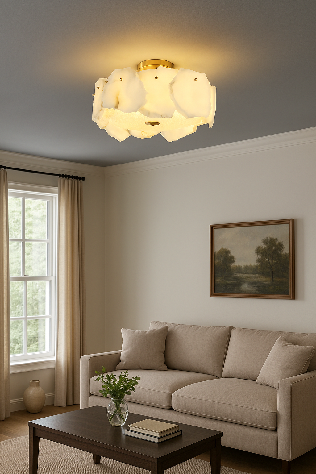 Besa 3243 Doğal Alabaster Mermer Plafonyer Avize – Lüks Taş Tasarım Tavan Armatürü