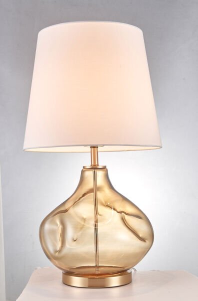 Modern Cam Gövdeli Abajur | Altın Detaylı El Üfleme Dekoratif Masa Lambası