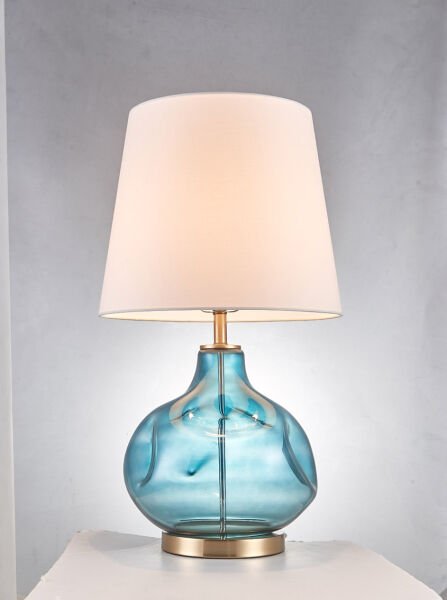 Modern Cam Gövdeli Abajur | Altın Detaylı El Üfleme Dekoratif Masa Lambası