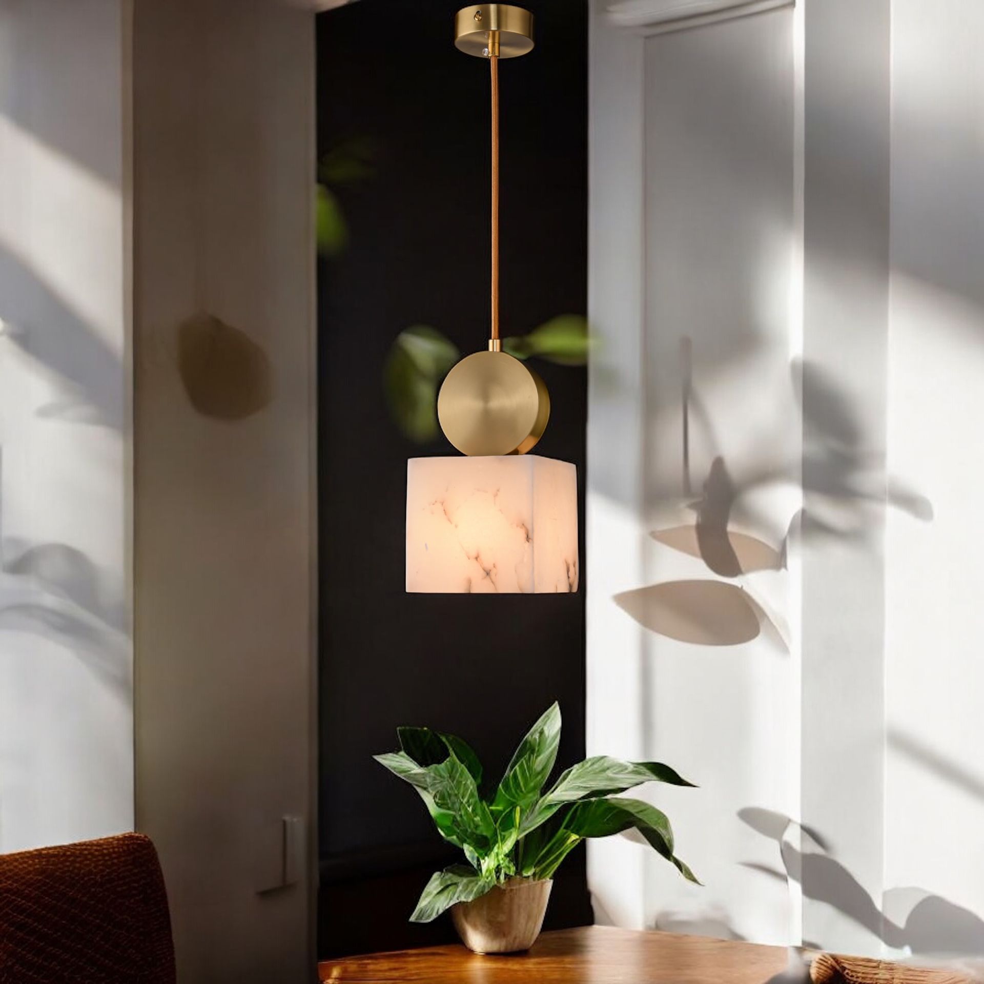 Kare Alabaster Mermer Pirinç Tekli Sarkıt 3260-F