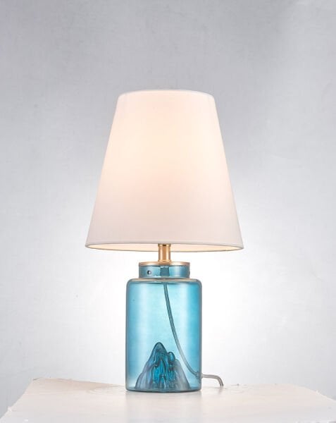 Dekoratif Figürlü Cam Gövdeli Masa Lambası | Mavi Cam Modern Abajur – Gold Detaylı