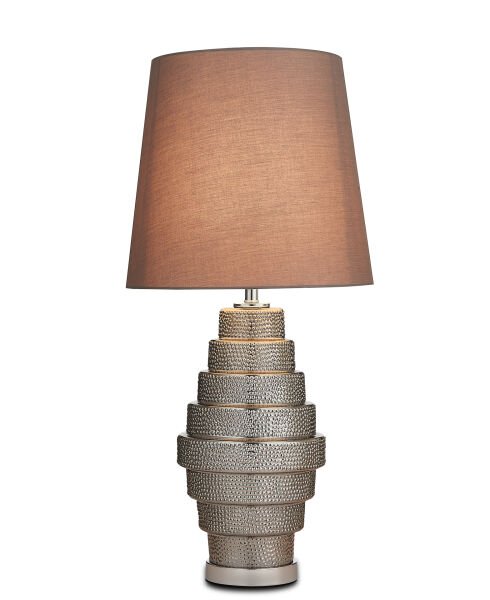 Modern Cam Gövdeli Masa Lambası | Katmanlı Dokulu Cam Ayak, Kumaş Şapka, Dekoratif Aydınlatma