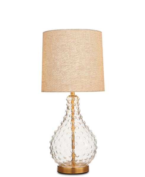 Modern Şeffaf Kabarcık Dokulu Cam Masa Lambası | Damla Form Cam Gövde, Kumaş Şapka