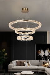 80 cm 3 Katlı Lineer Sarkıt Avize – Mimari Derinlikli ve Uzun Masa Üstü Modern Aydınlatma