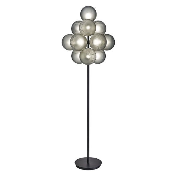 13'lü Nervürlü Cam Küre Lambader - Modern Siyah Gövde Tasarım Aydınlatma