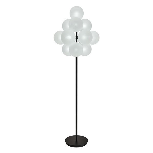 13'lü Nervürlü Cam Küre Lambader - Modern Siyah Gövde Tasarım Aydınlatma