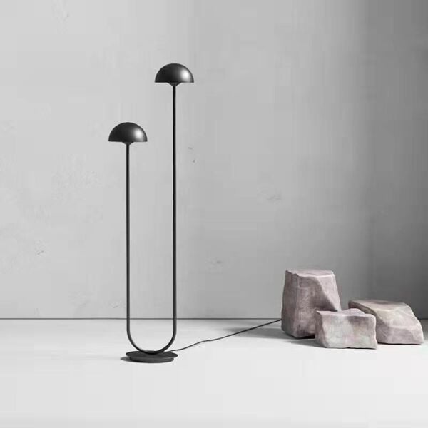 Modern Çift Başlıklı Lambader - U Form Tasarım Rose Gold & Siyah Köşe Lambası