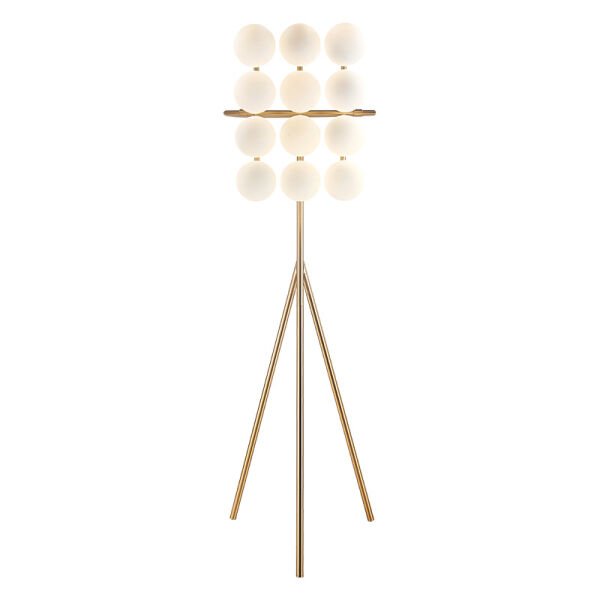 Besa 12'li Küre Camlı Tripod Lambader - Modern Gold Ayaklı Köşe Lambası