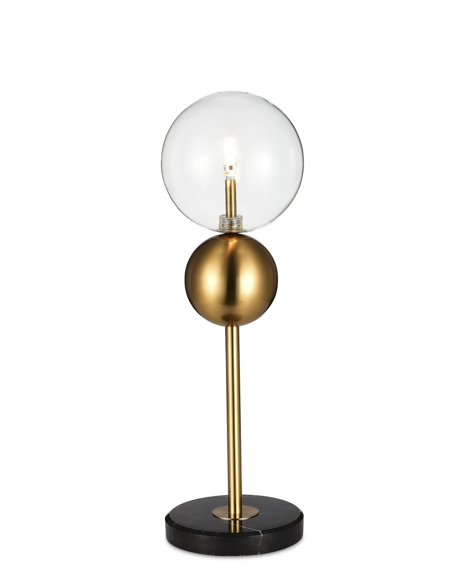 Modern Cam Küre Masa Lambası – Gold Metal Gövde, Mermer Tabanlı Dekoratif LED Masa Lambası
