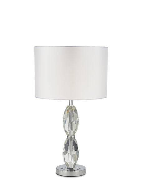 Modern Kristal Ayaklı Masa Lambası – Şeffaf Cam Gövde, Krom Detaylı, Abajurlu Dekoratif Masa Lambası