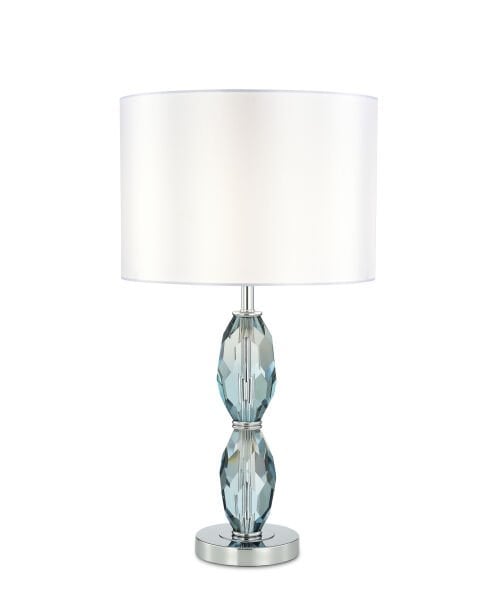 Modern Kristal Ayaklı Masa Lambası – Şeffaf Cam Gövde, Krom Detaylı, Abajurlu Dekoratif Masa Lambası