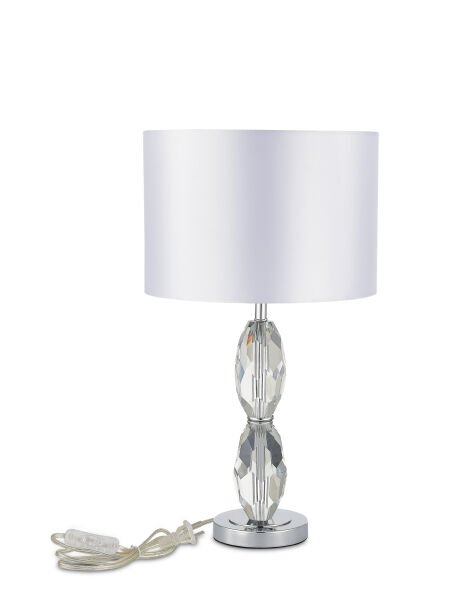 Modern Kristal Ayaklı Masa Lambası – Şeffaf Cam Gövde, Krom Detaylı, Abajurlu Dekoratif Masa Lambası