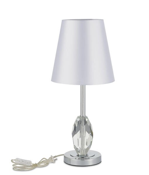 Kristal Ayaklı Şeffaf Cam Krom Detaylı Masa Lambası